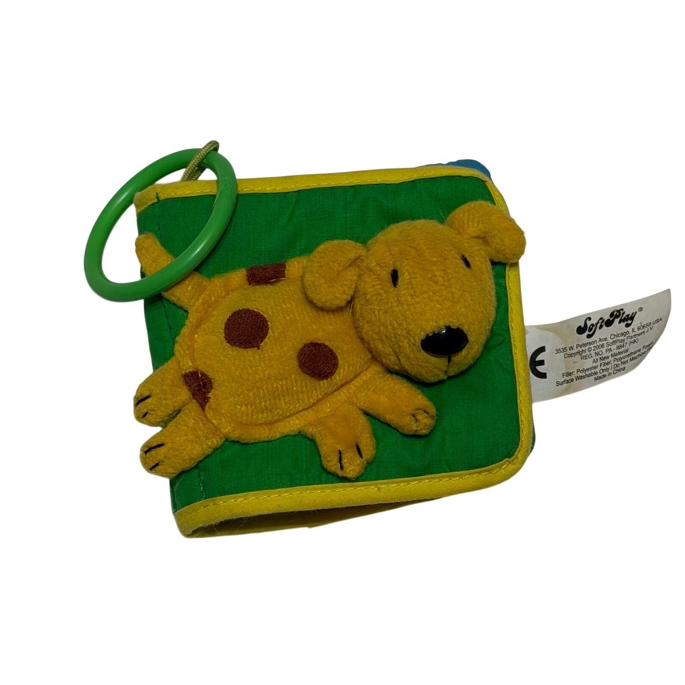 SoftPlay Puppy Soft Book Baby Sensory Crinkle Toy Stroller Clip Plush Dog 2006